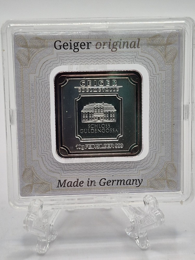 Geiger 10 Gram .999 Silver Square Bar SEALED in Assay w/toning🔥 German Mint