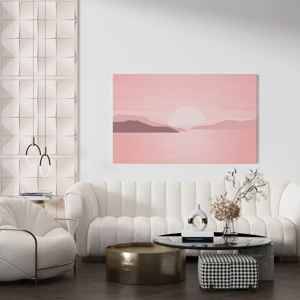 Pink Sunset Or Sunrise Lake Art Paint Unframed Canvas Print Australian Wall Art