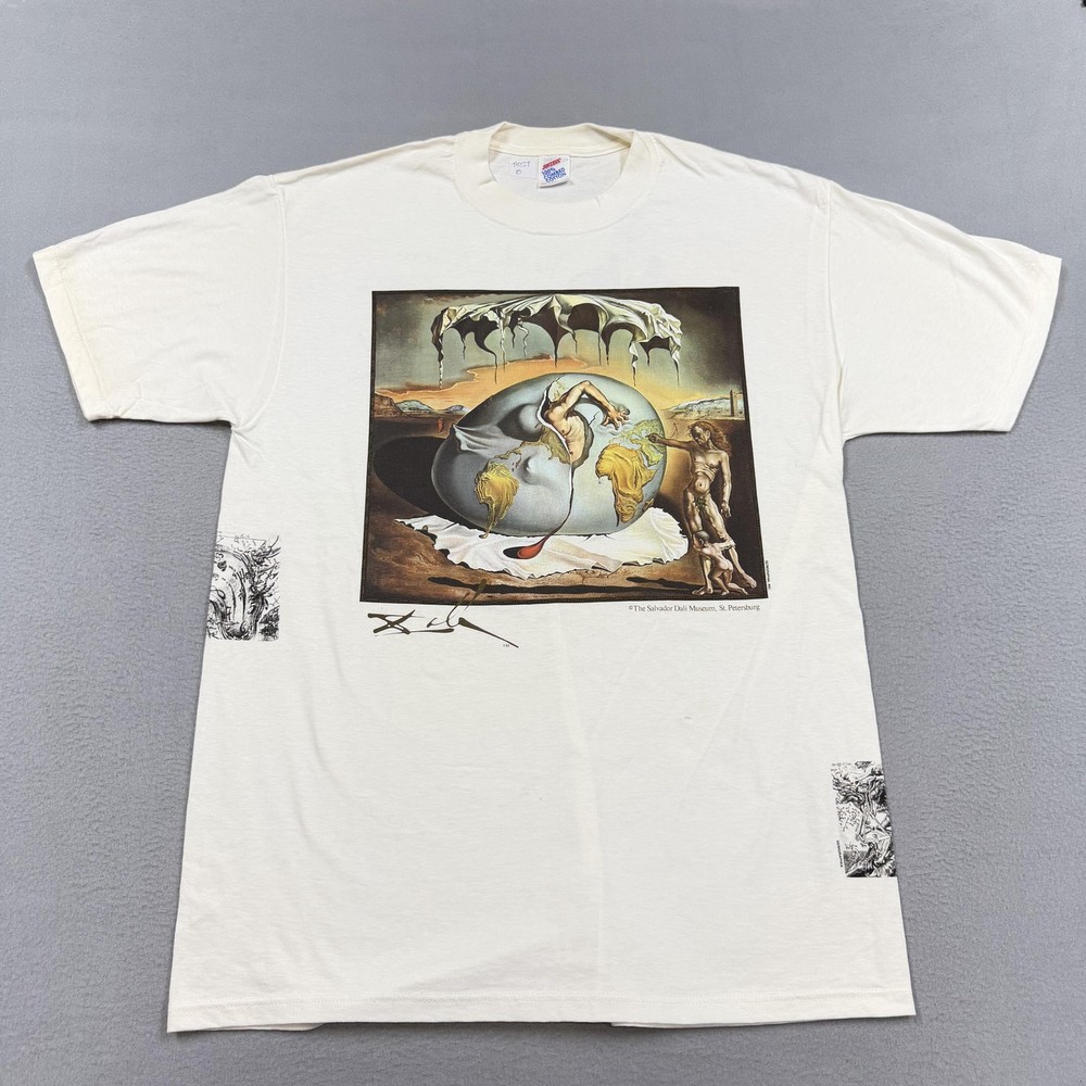 Vintage Salvador Dali Shirt Mens Large White all over Rare test Print 90s USA