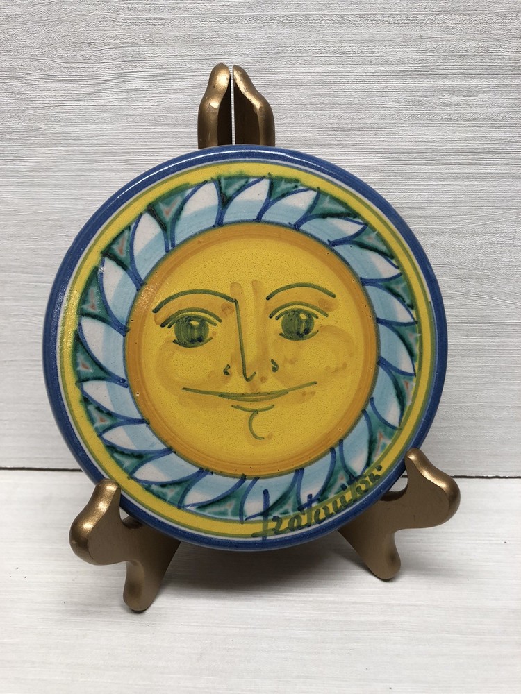 Fratantoni Ceramic Terracotta Sun Wall Medallion Art Tile VTG Sicilian Signed 6”