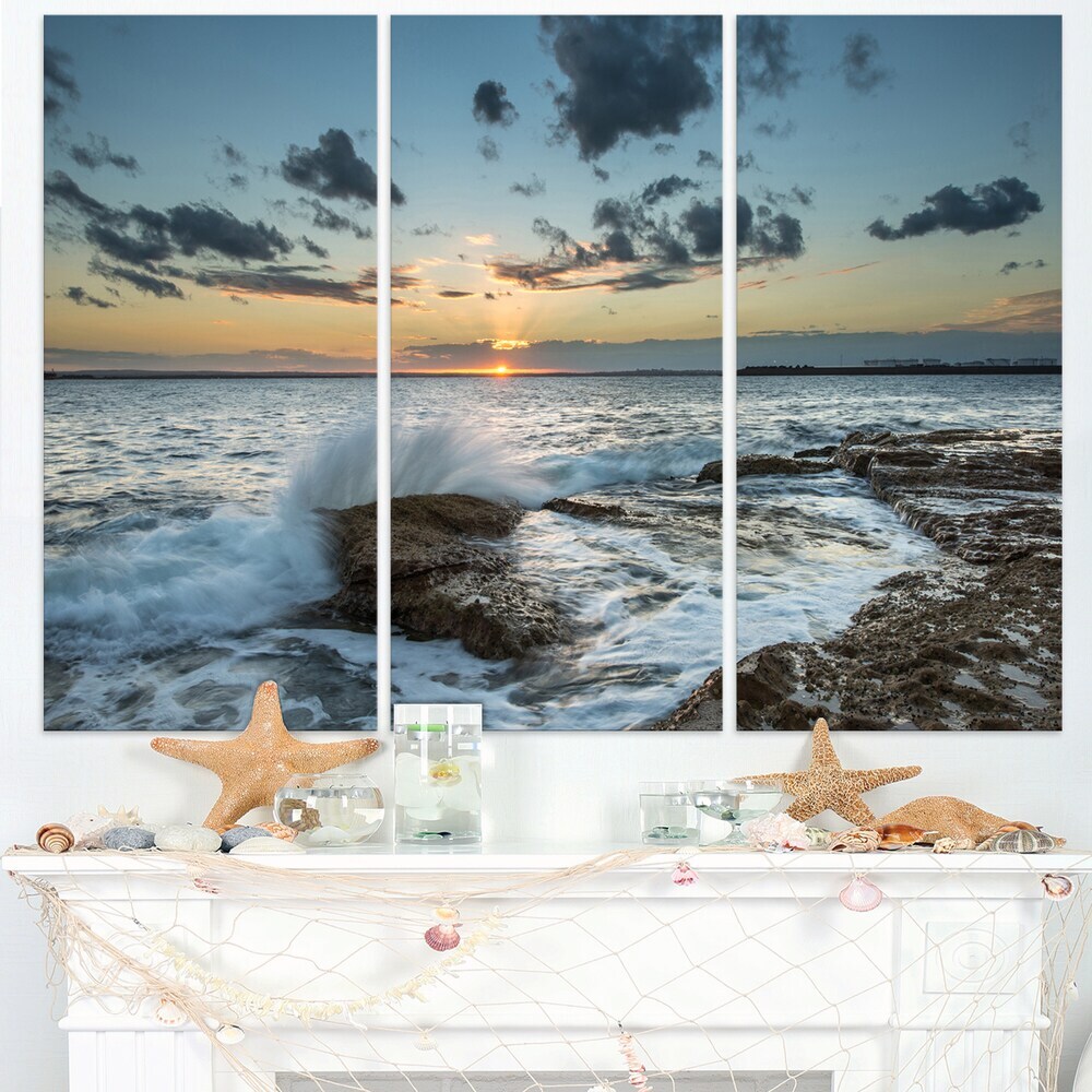Bright Sydney Sunset Over Sea - Seashore Canvas Wall Artwork Blue 36 in. wide x