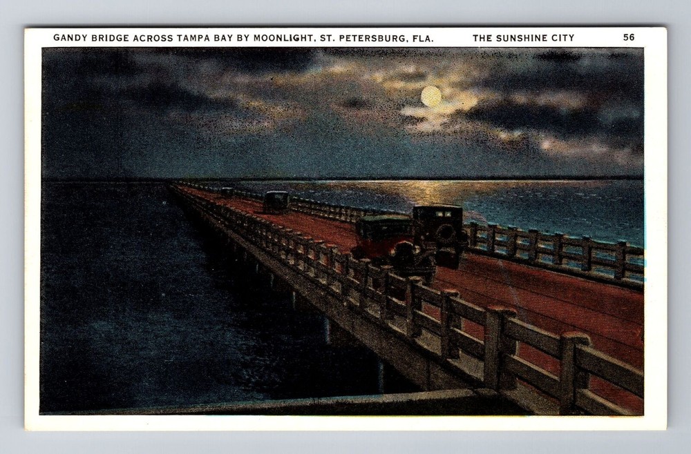 St Petersburg FL-Florida, Bridge over Tampa Bay at Night, Vintage Postcard