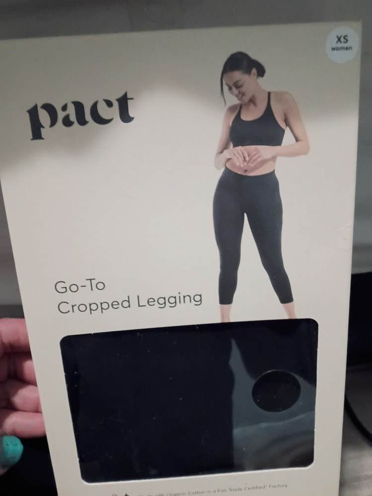 Pact Go-To Cropped Leggings Black Organic Cotton Mid-Rise Yoga Pants NIB XS