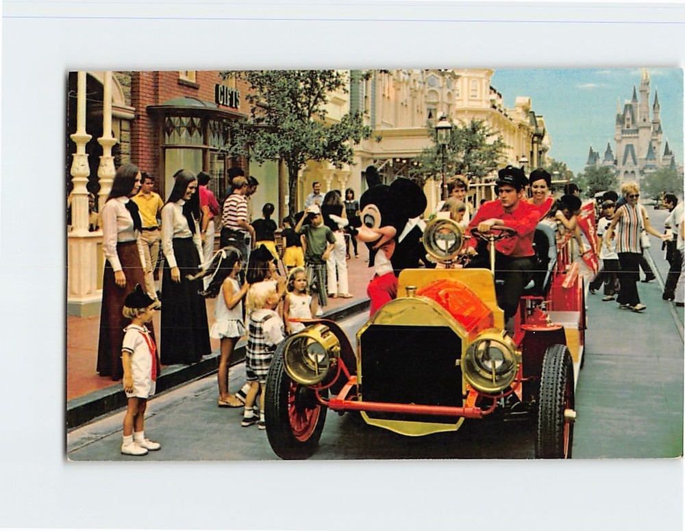 Postcard Mickey Mouse Riding Down Main Street Walt Disney World Florida USA