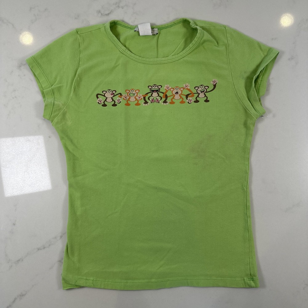 Vintage Y2K Sirens Lime Green Monkey Print Baby Tee Women’s XS/S