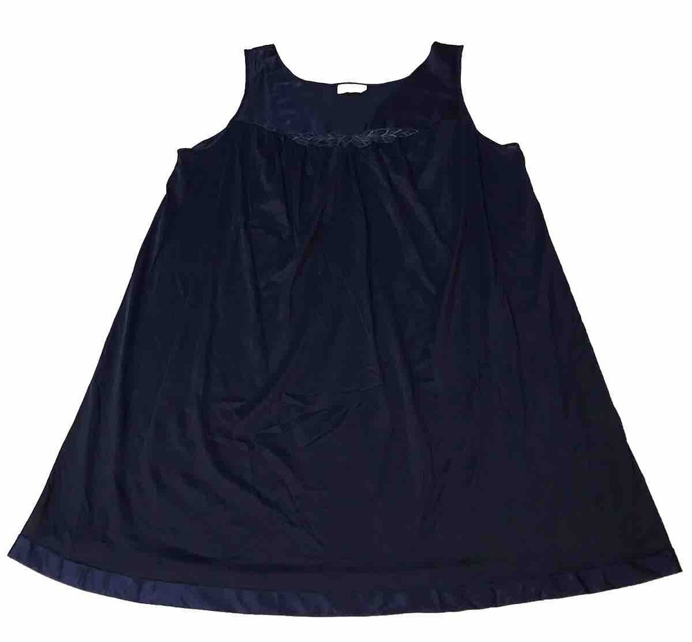Vintage Vassarette Night Gown Women XXXL - 3X Trad Wife Silky Nylon Navy Blue