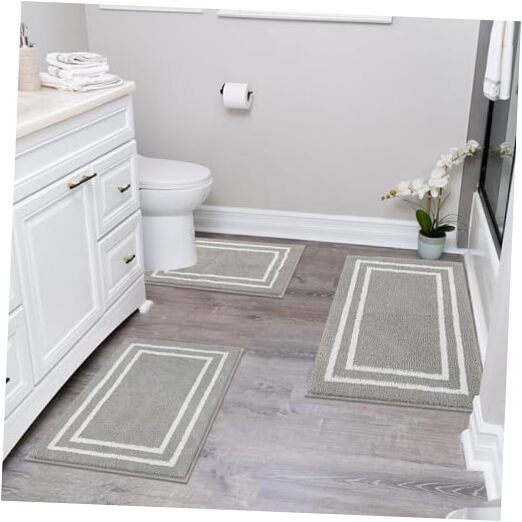 Gray Bathroom Rug Set 3 Piece, 18x25+20x31+U Shape 20x24 inch Light Gray
