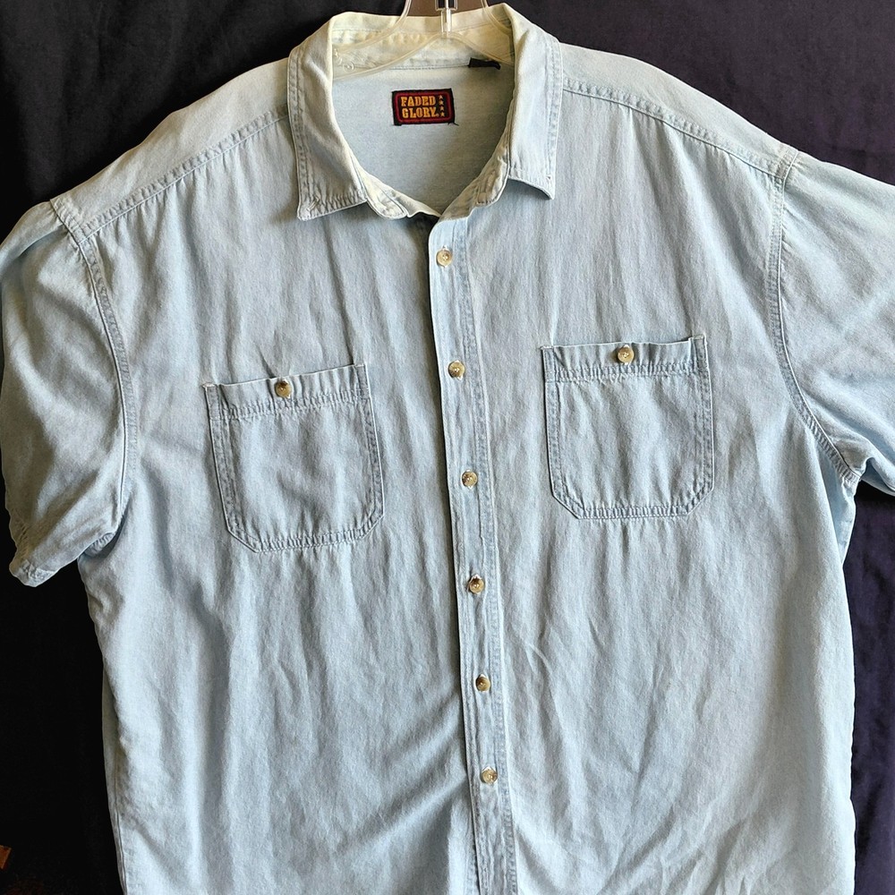 Faded Glory Y2k Lightwash Denim Button Up Short Sleeve Shirt Mens 2XL