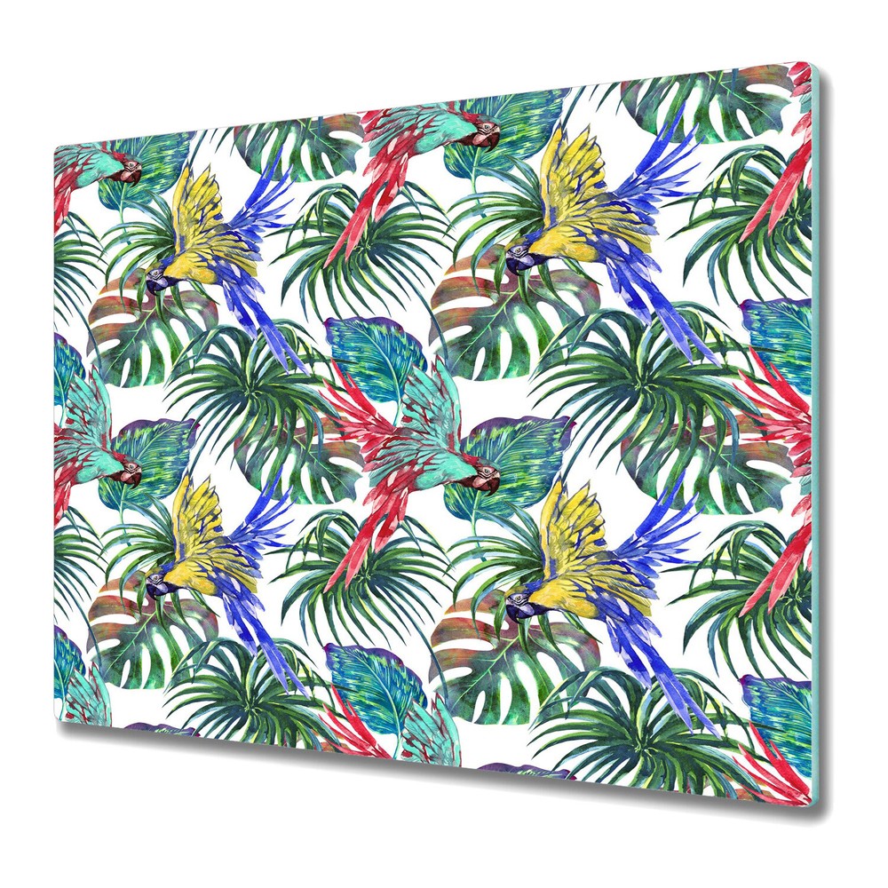 Glass Chopping Board Jungle Parrots Animal Colourful Monstera Peel 60x52