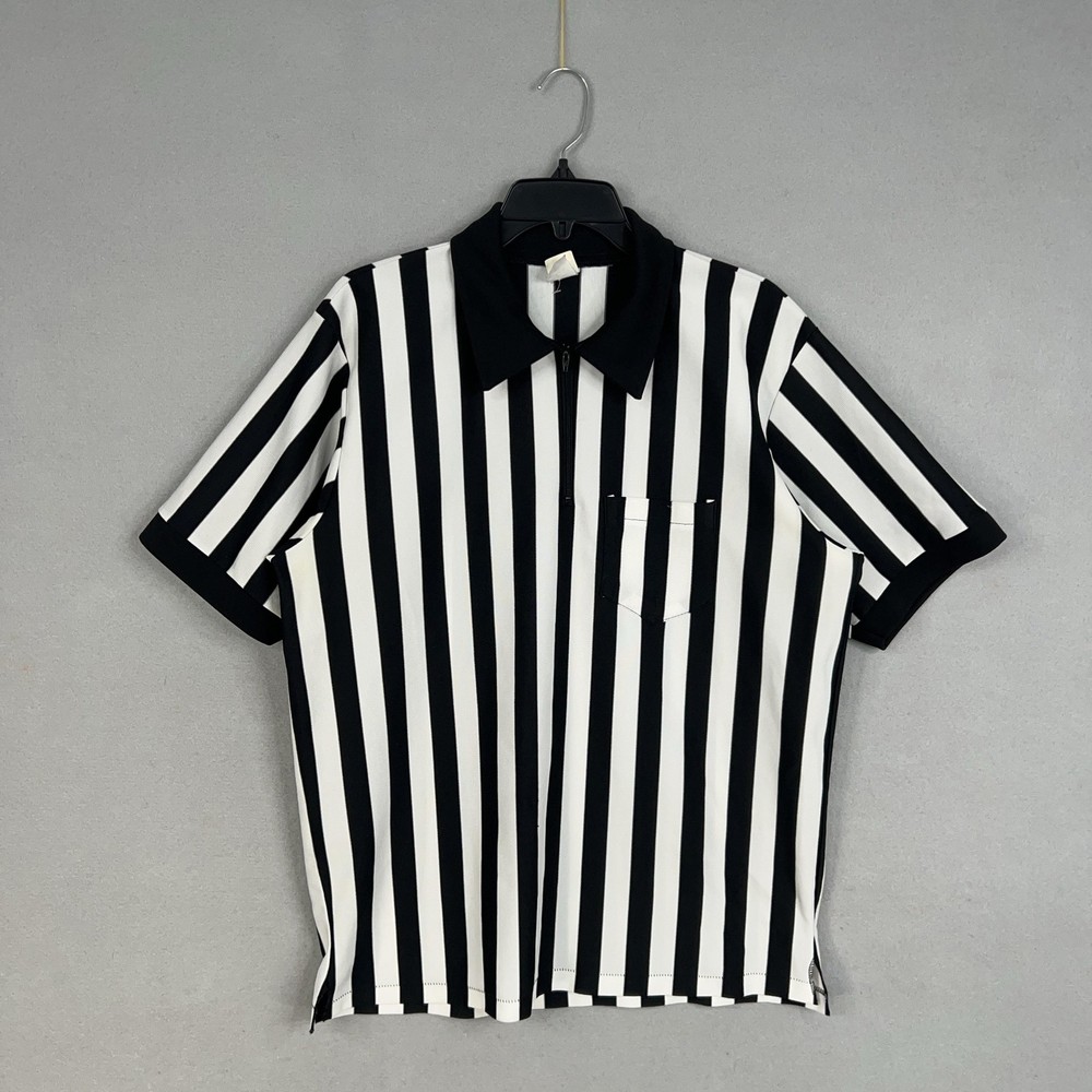 Vintage Cliff Keen Shirt Mens XL Black White Referee Striped Umpire Polo USA