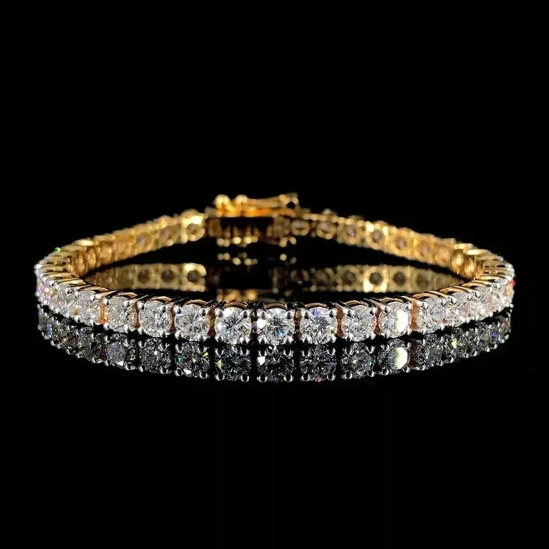 12Ct Round Cut Lab Created Diamond Tennis Bracelet 14K Yellow Gold Plated 7.5