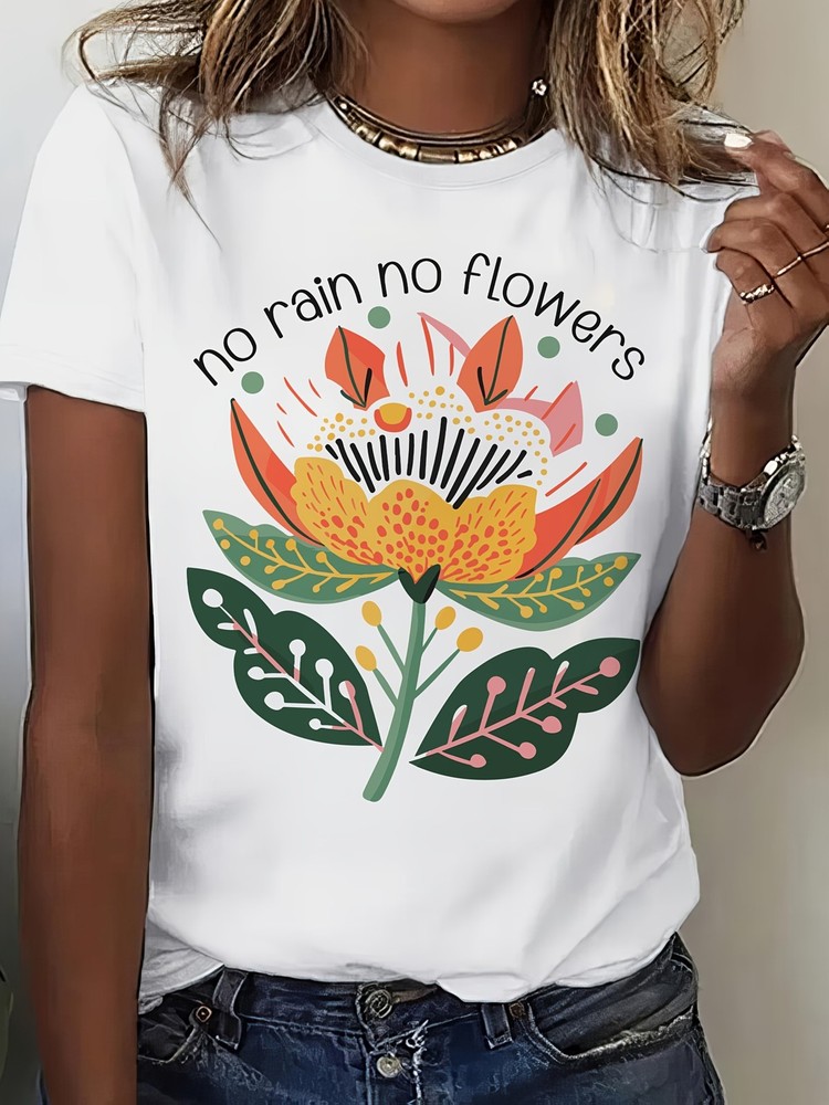 Women‘s Floral Graphic T-Shirt Casual Summer Crew Neck Short Sleeve Tee
