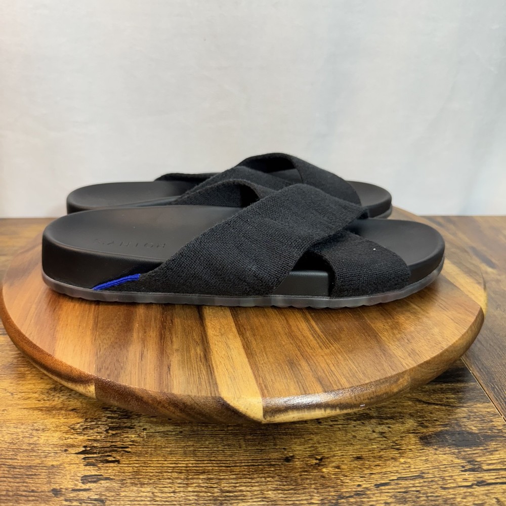 Rothys The Slide Shoes Womens Size 9 Black Slip On Sandals Criss Cross Comfort