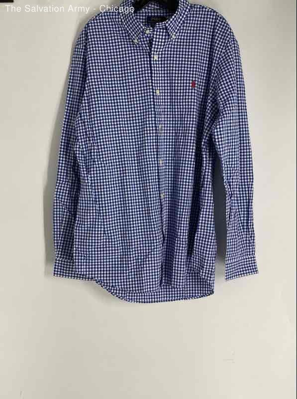 Polo Ralph Lauren Mens Blue White Check Cotton Classic Fit Button-Up Shirt Sz XL