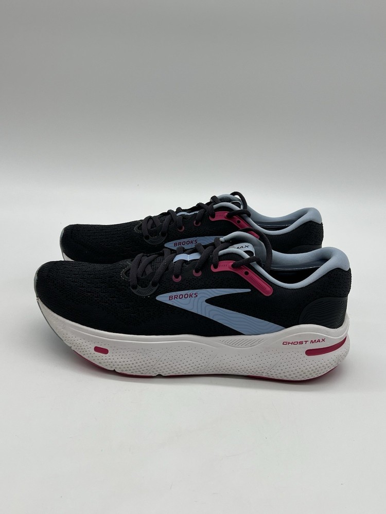 Brooks Ghost Max Womens Size 10.5B Black Blue Pink Mesh Running Sneakers Shoes.