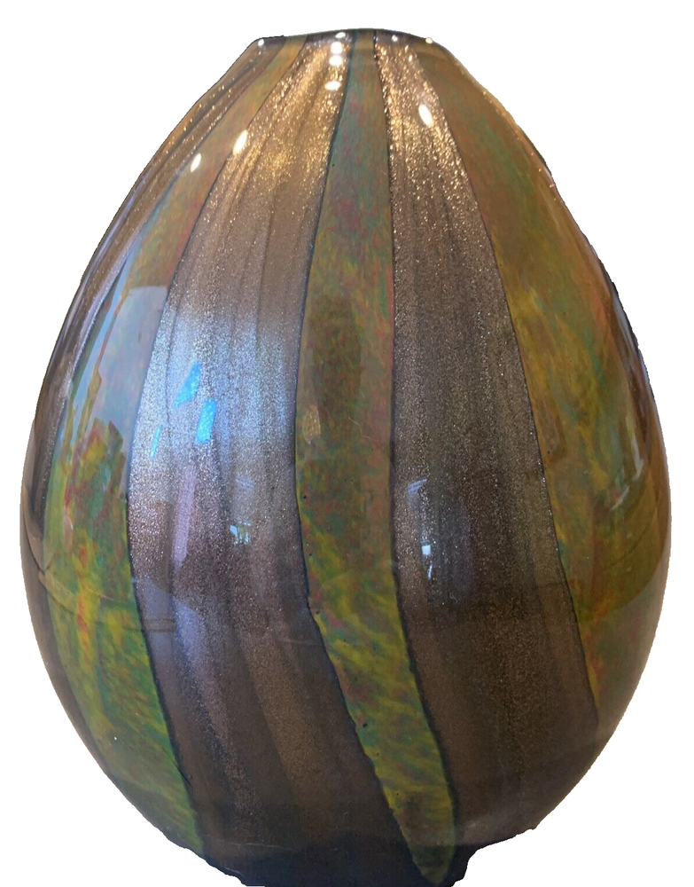 Dale Tiffany Doheny Vase AG500301 Hand Blown Art Glass Gold Favrile Red Green