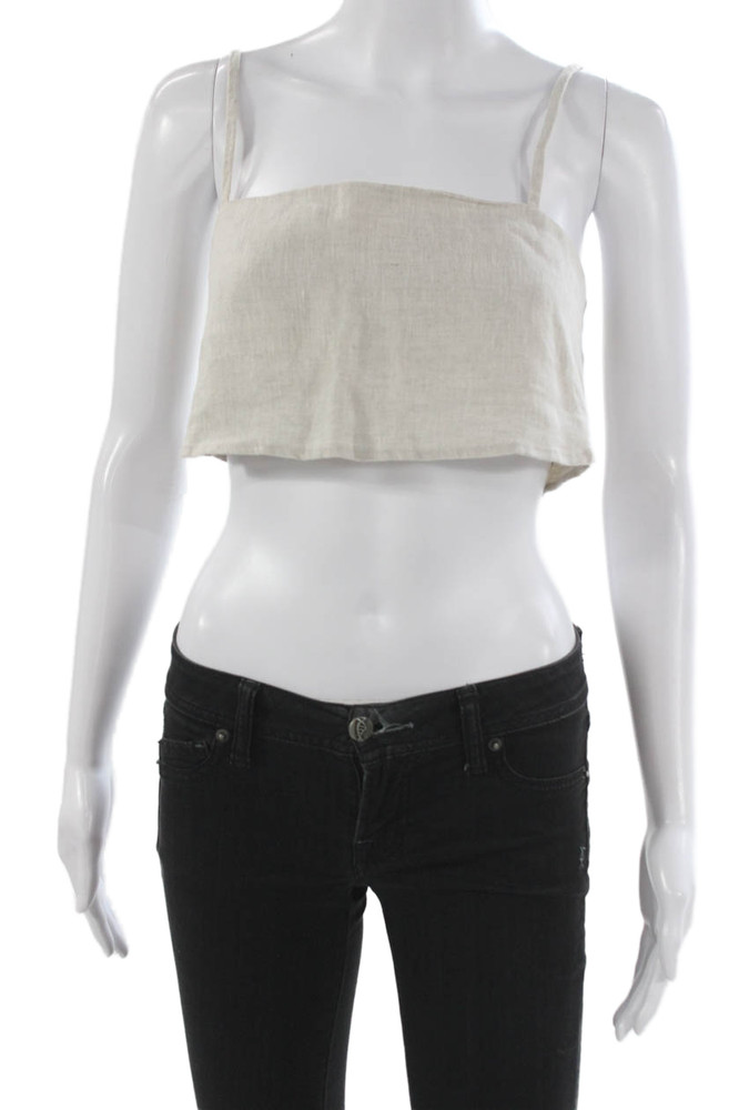 Reformation Womens Cropped Linen Tank Square Neck Sleeveless Beige Size 2Free Shipping in US $100+ Orders | $6.95 Orders Below