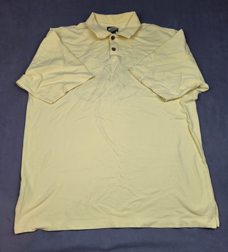 Tommy Bahama Embroidered Polo Shirt Mens L Yellow King Putt Rugby Golf Fish