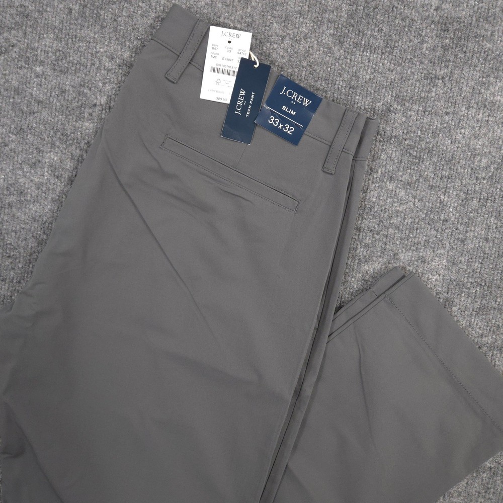 J Crew Tech Pants Mens 33X32 Gray Slim Chino Performance Golf Casual Stretch NEW