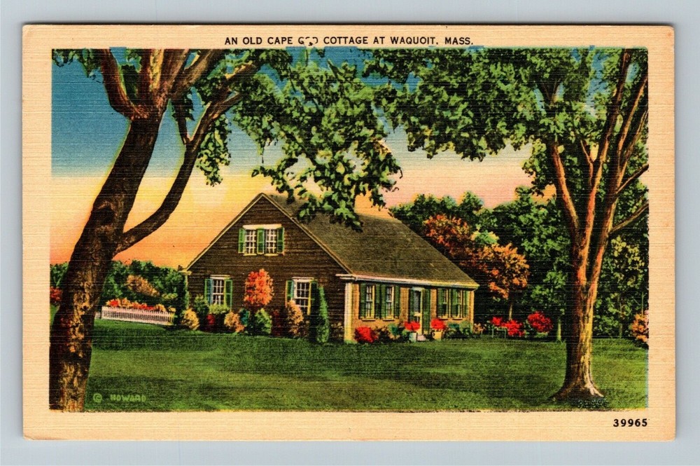 Wiquoit MA-Massachusetts, An Old Cape Cod Cottage Scenic Vintage Postcard