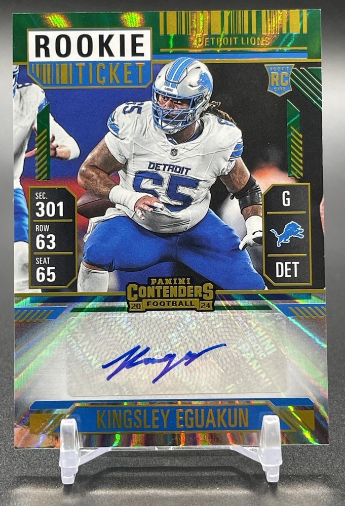 2024 Contenders Kingsley Eguakun Green Laser Rookie Ticket Auto #295 Lions RC