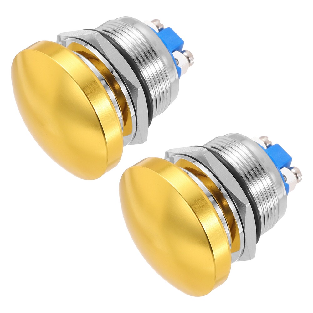2PCS 22MM 3A 250V AC Momentary Mushroom Push Button Switch 1NO Gold IP65 Waterproof