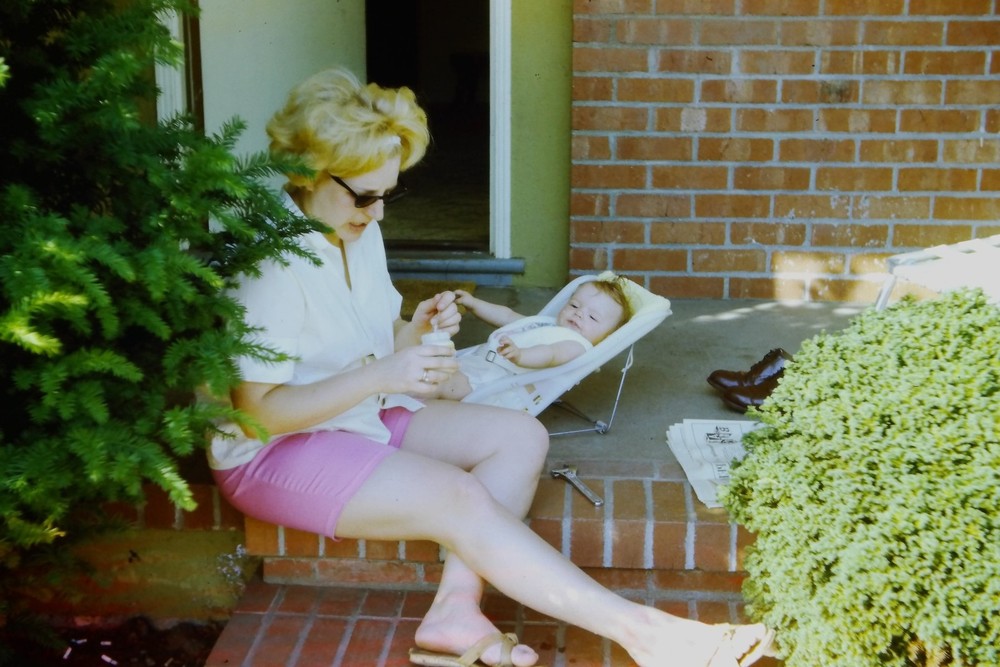 c1960's 35mm Slide Film Woman Baby Bouffant Hair Cat Eye Glasses USA American