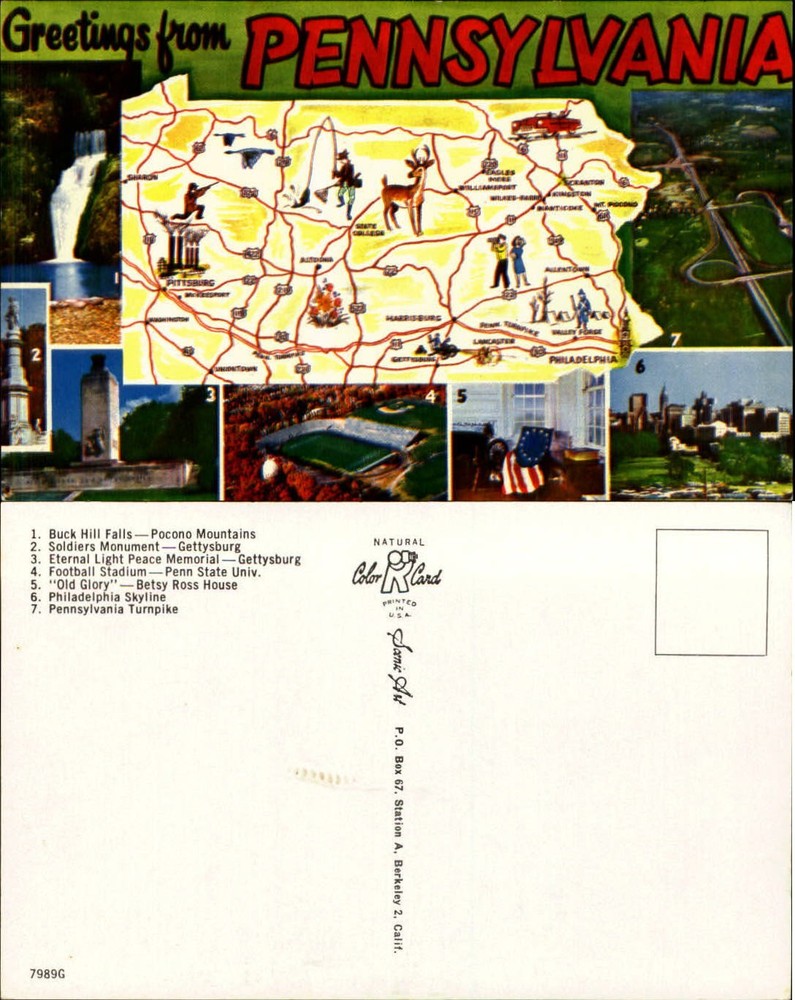 Greetings from Pennsylvania multi-view map postcard unused