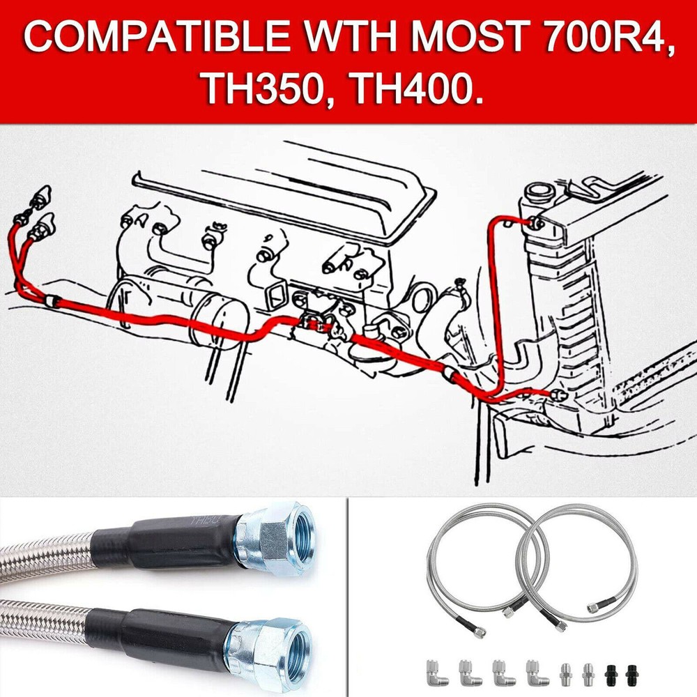 For 4L60E 4L65E Automatic Transmission Cooler Lines Kit -6AN Fiber & SS Braidedr