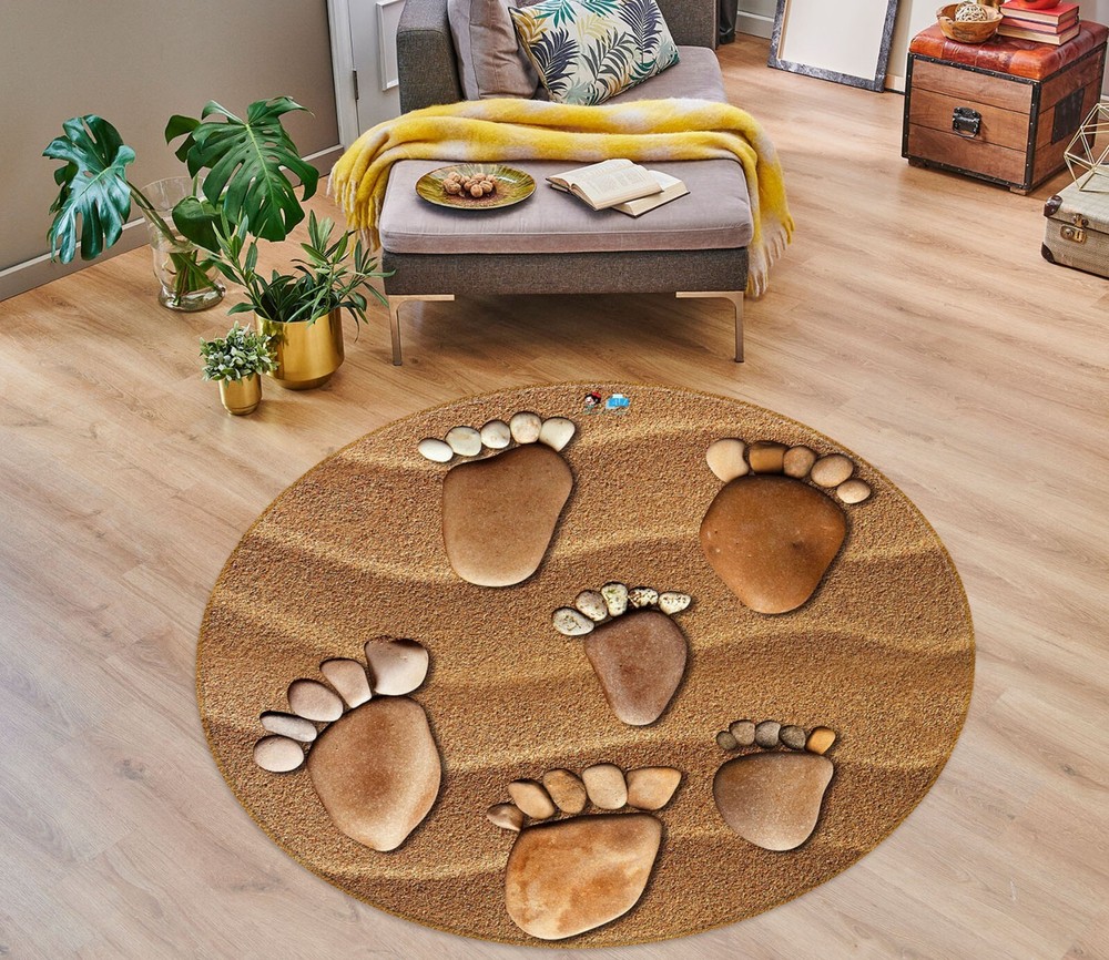 3D Beach Stone Feet Round Game Rug Mat Elegant Photo Carpet 2023