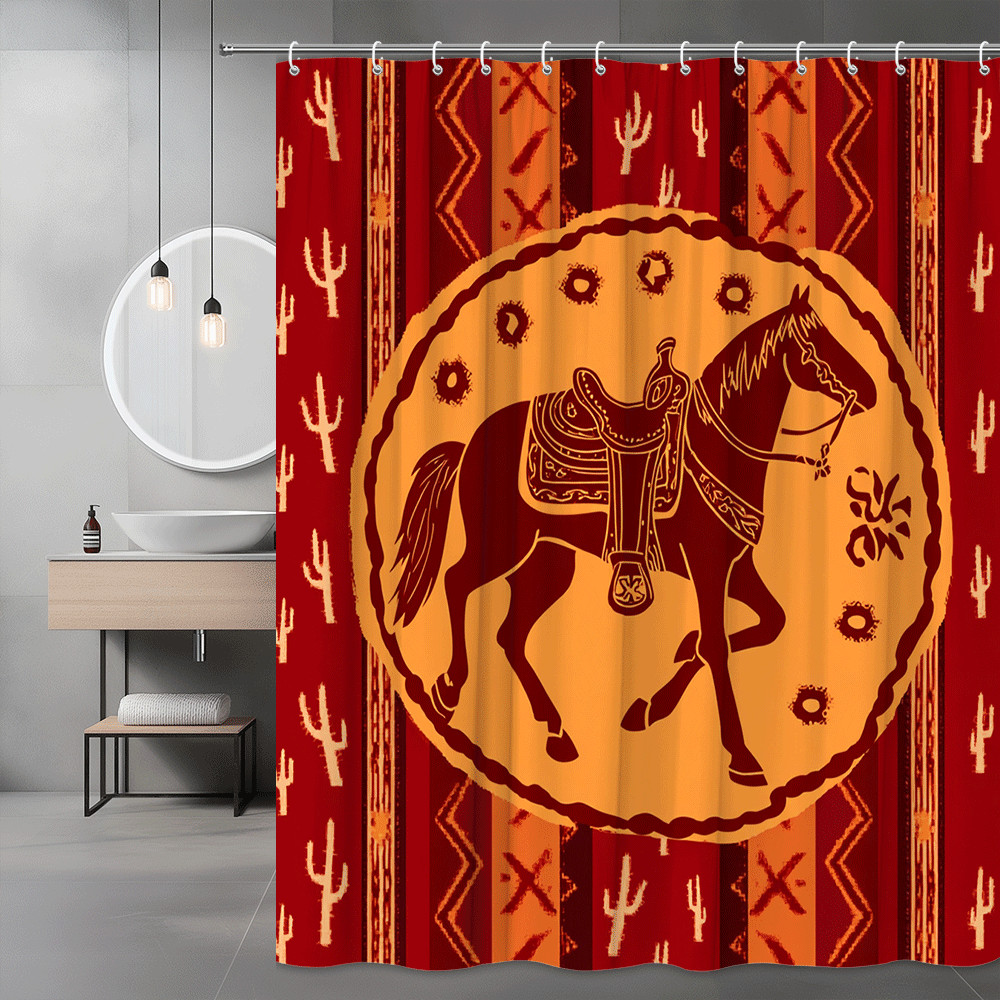 Western Horse Shower Curtain Cactus Southwest Print