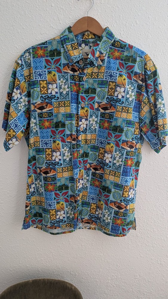 Yiume Hawaiian Shirt Men Medium Aloha New Hawaiian Motif Short Sleeve Camp