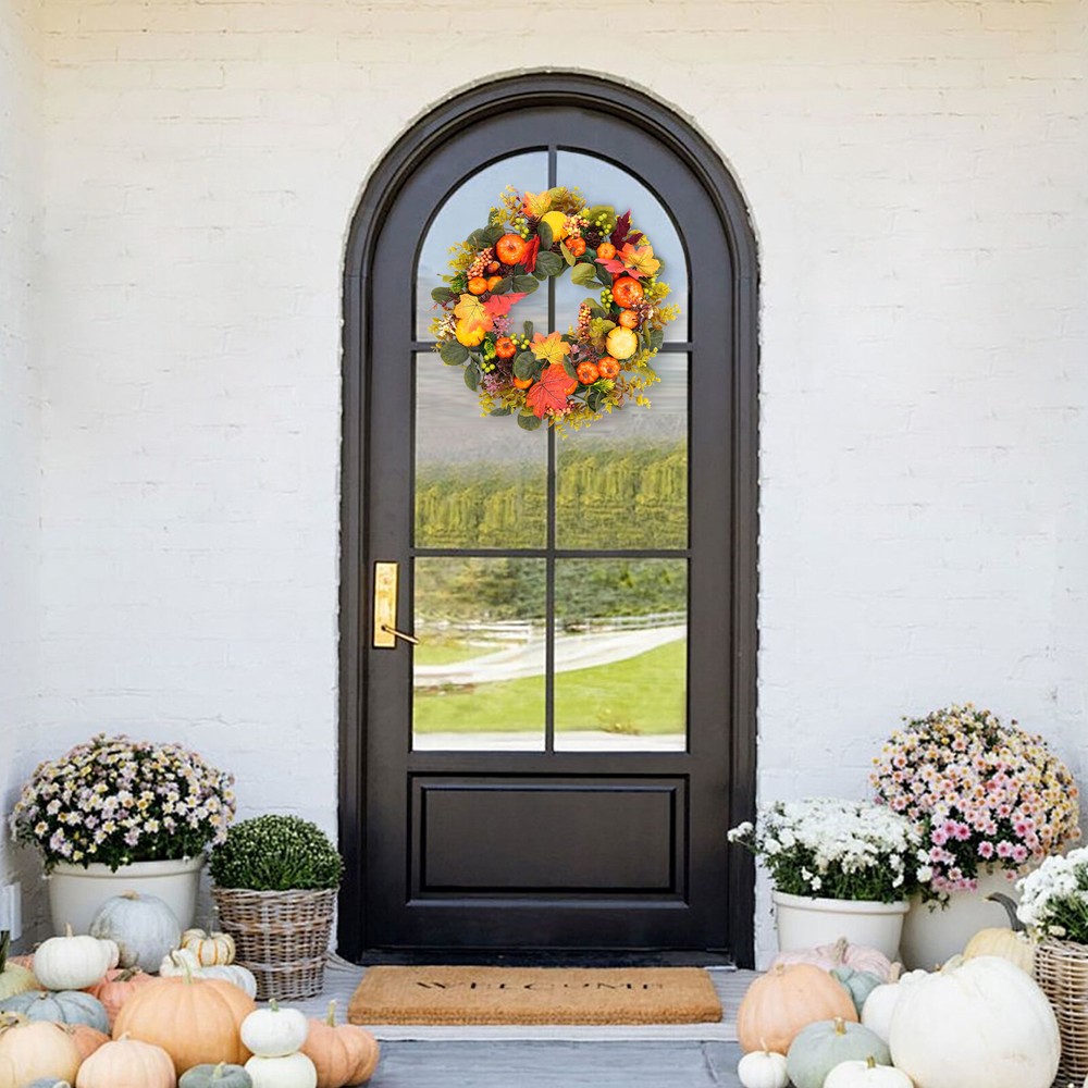 Autumn Pumpkin Wreath Artificial Fall Decor for Indoor Outdoor