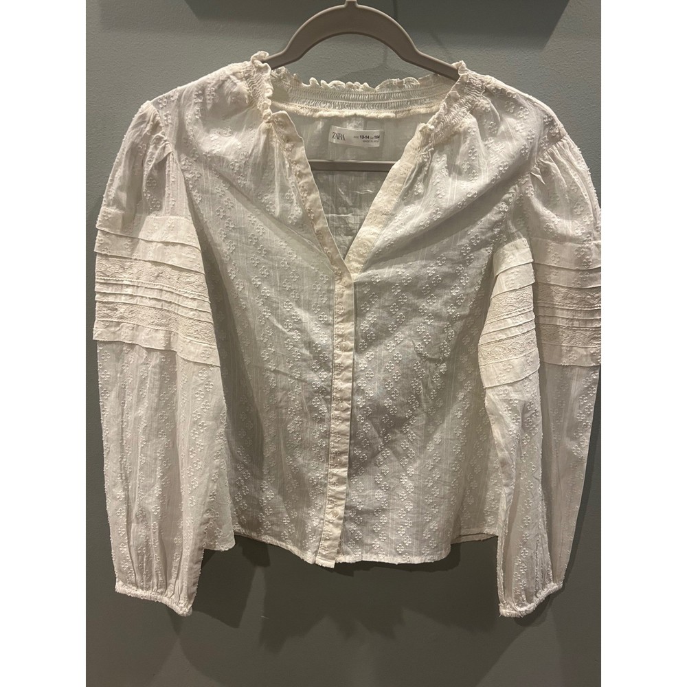 ZARA Girl's White Boho Whimsy Eyelet Top Size 13/14