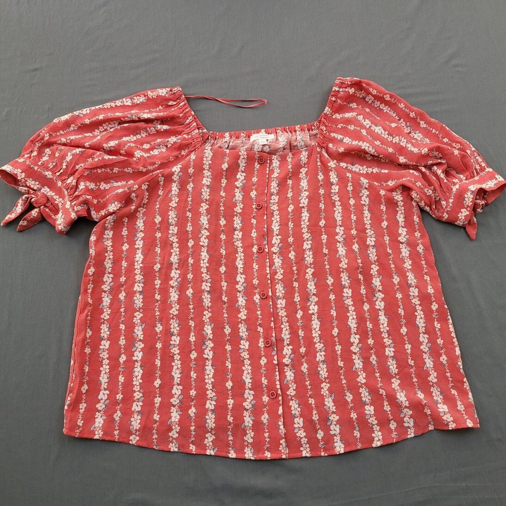 LC Lauren Conrad Blouse Womens XXL Short Puff Sleeve Button Up Square Neck Pink