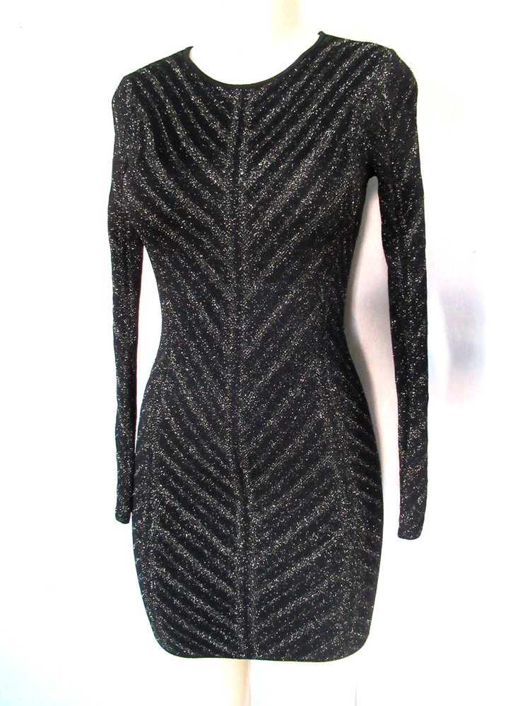 Torn by Ronny Kobo bodycon Mini Dress black gold Size XS stretch patterned knit