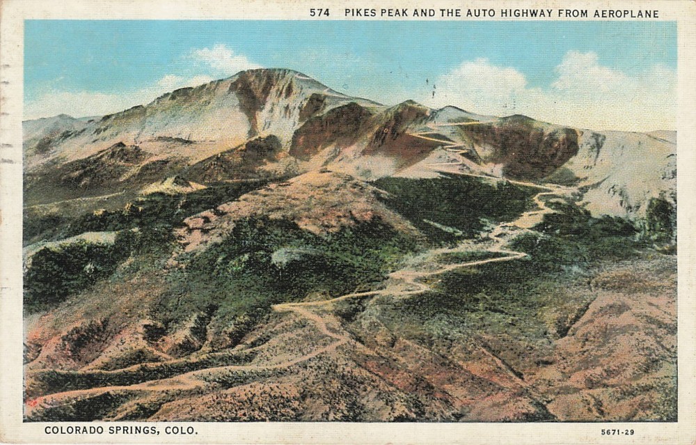Vintage 1930s Pikes Peak Auto Highway from Aeroplane Colorado Springs Postcard