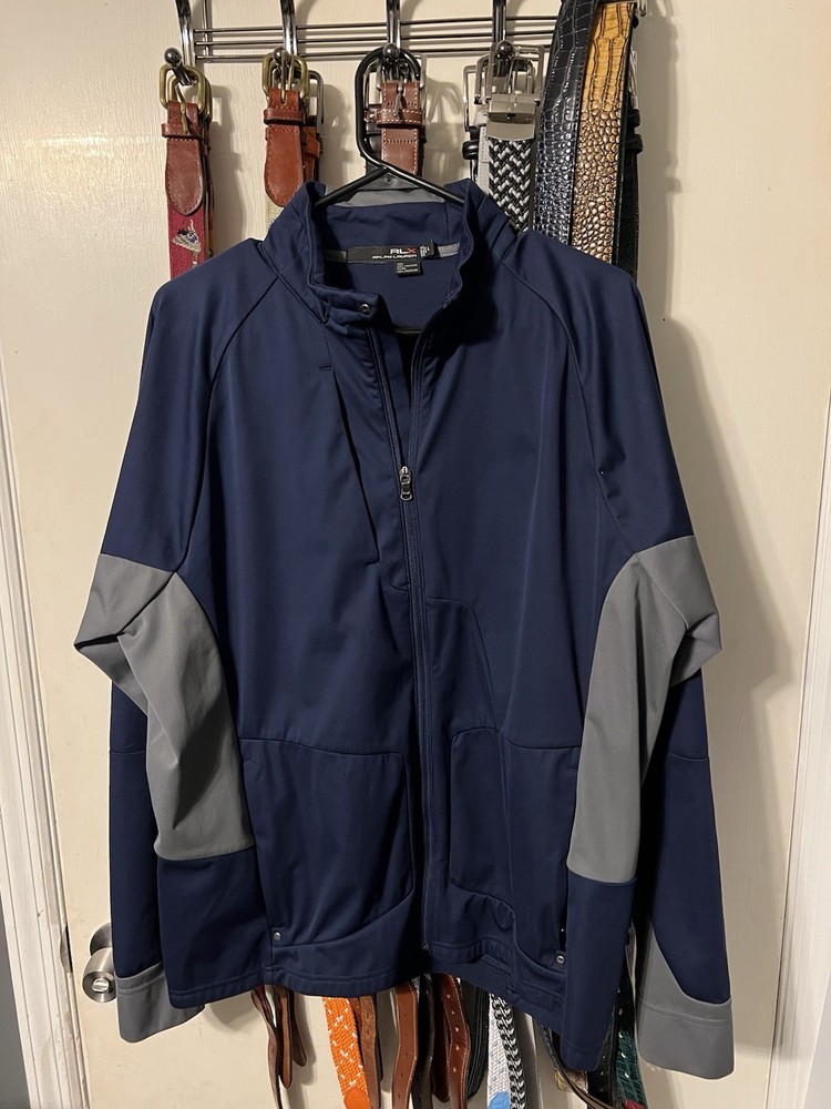 RLX Ralph Lauren Jacket Men Large Golf Full Zip Pockets Performance Windbreaker