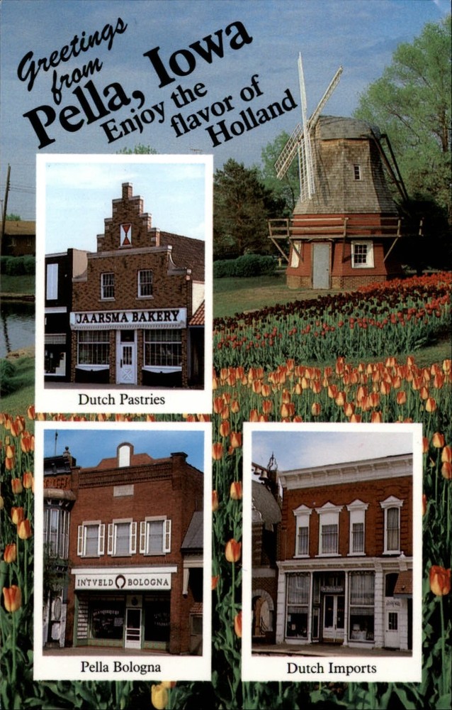 Pella Iowa Dutch architecture Holland decor tulips multiview ~ unused postcard