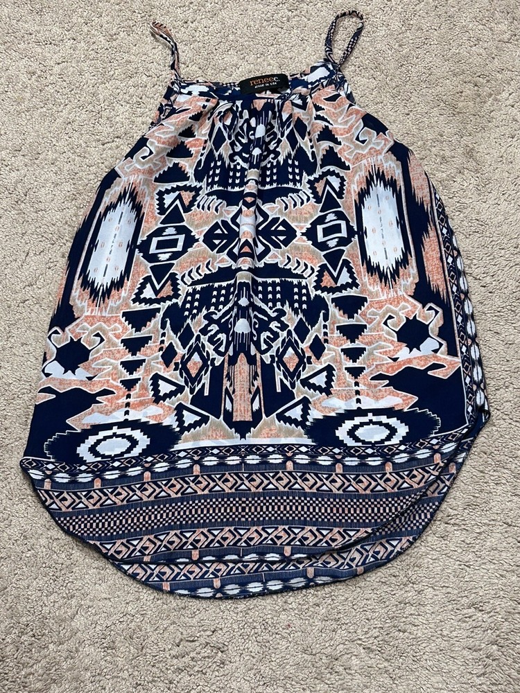 Renee C. Womens Shirt Size Small Multicolor Print Scoop Neck Lightweight Flowy