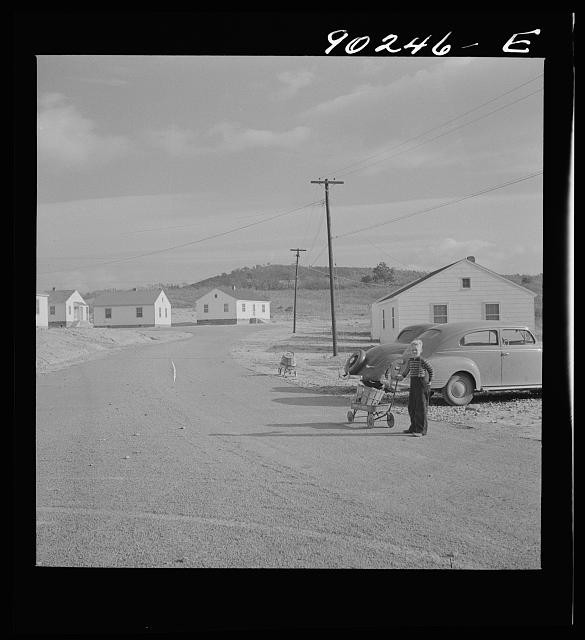 Photo:Desert Housing Road 1930s Boy with Wagon and Car Arizona?