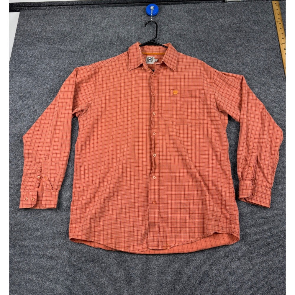 Cinch Mens Orange Plaid Long Sleeve Button Down Western Shirt Large