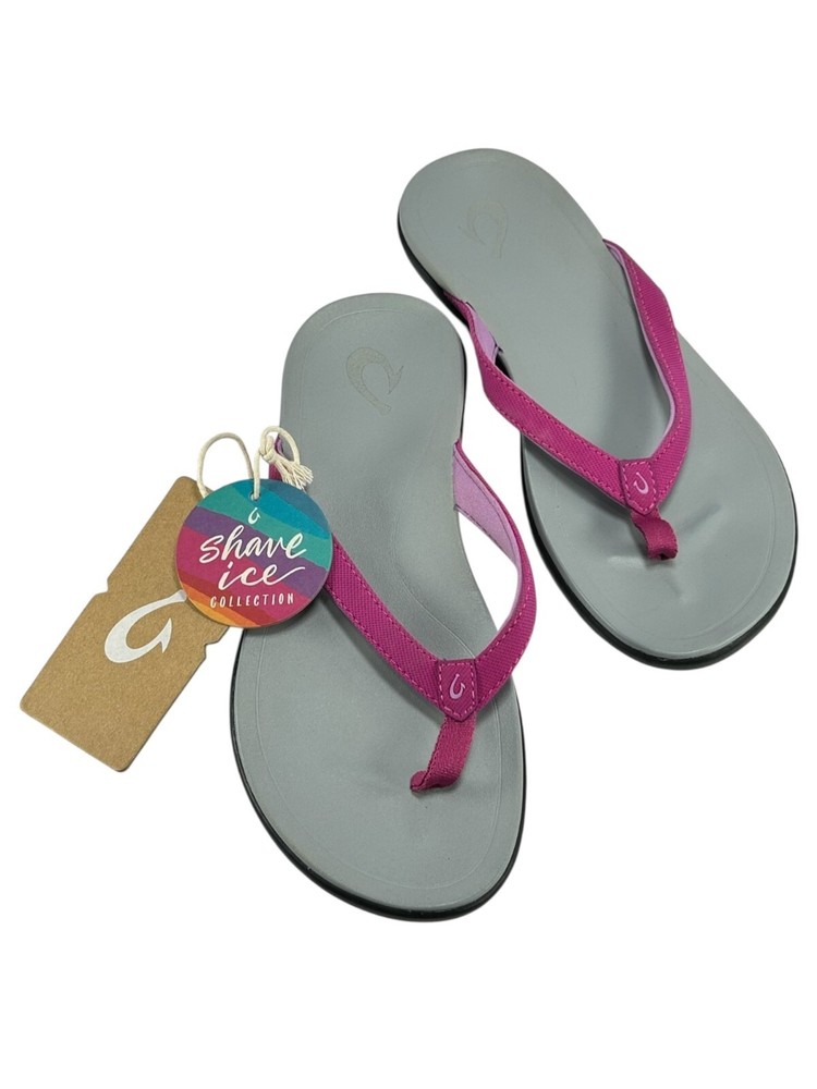 OLUKAI Ho’Opio Flip Flops Sz 6 Pink Grey Thong Sandals Summer Comfort