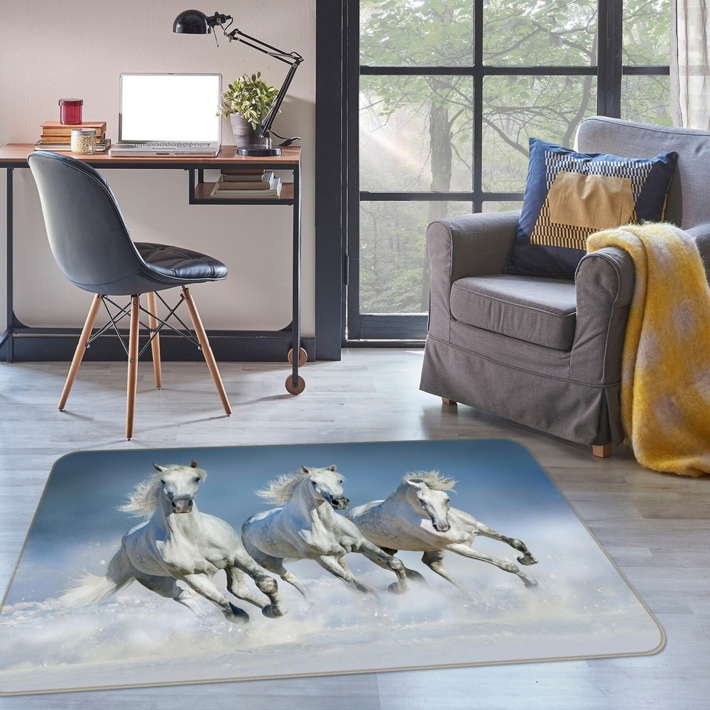 3D White Horses Non-Slip Rug Mat Elegant Photo Carpet O762
