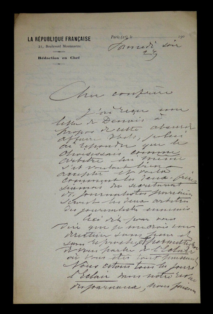 Jules LAFFITTE - SIGNED AUTOGRAPH LETTER, Paris