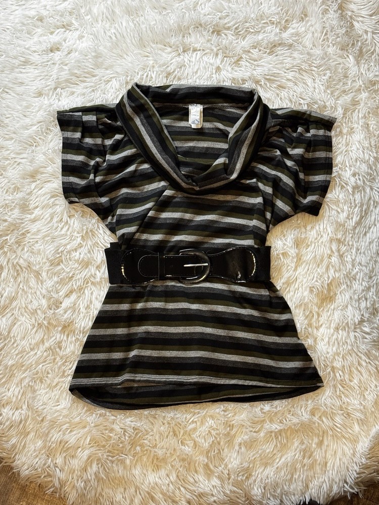 Y2K Striped Cowl Top SZ M Fairy Boho Grunge Punk Core Office Siren