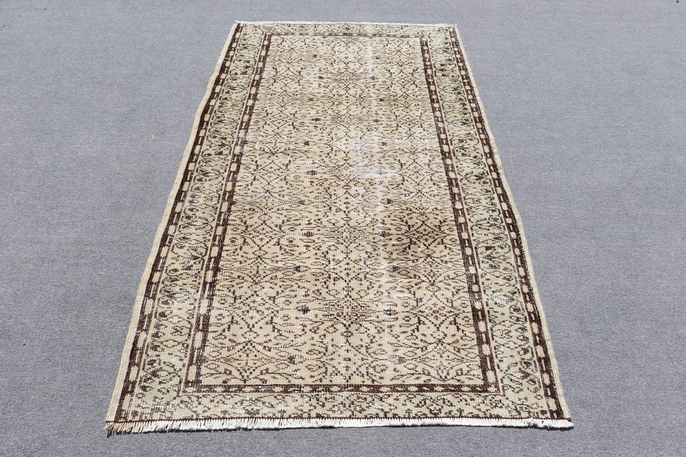 3,7x6,3 ft Accent Turkish Rug, Vintage Rug, Brown White Moroccan Wool Rug