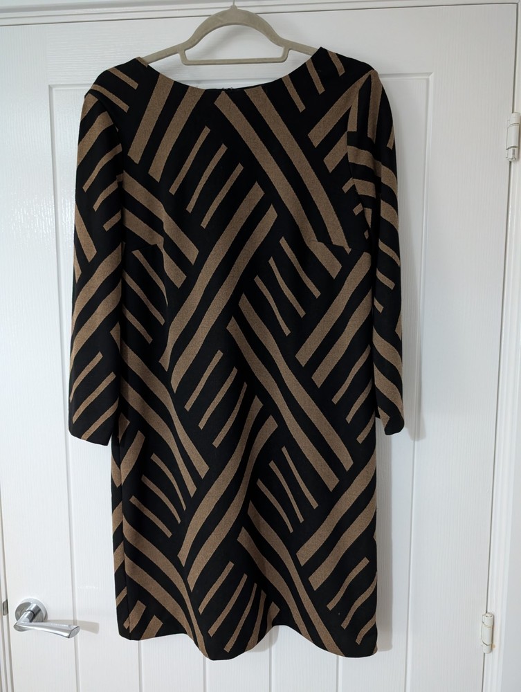 Phase Eight Geometric Shift Dress Size 14 Brown Black Textured Woven Lined Smart