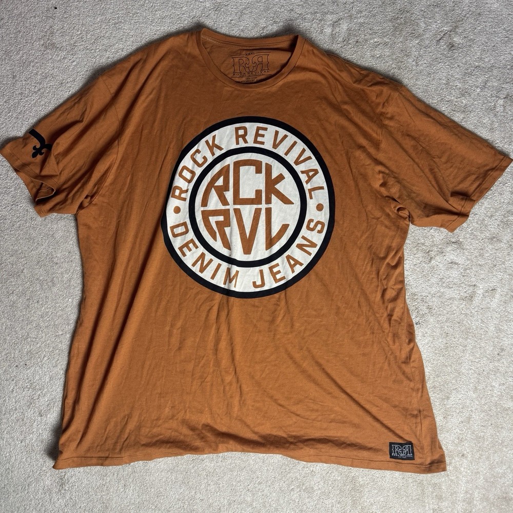Rock Revival Mens T Shirt Crew Neck 3XL Orange FADED MARK MADE IN USA