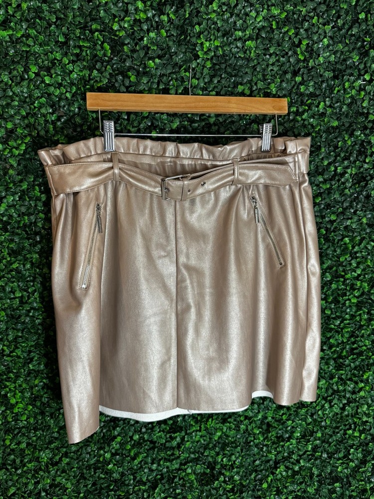Marc New York high-waisted pink faux leather metallic belted skirt textured medium